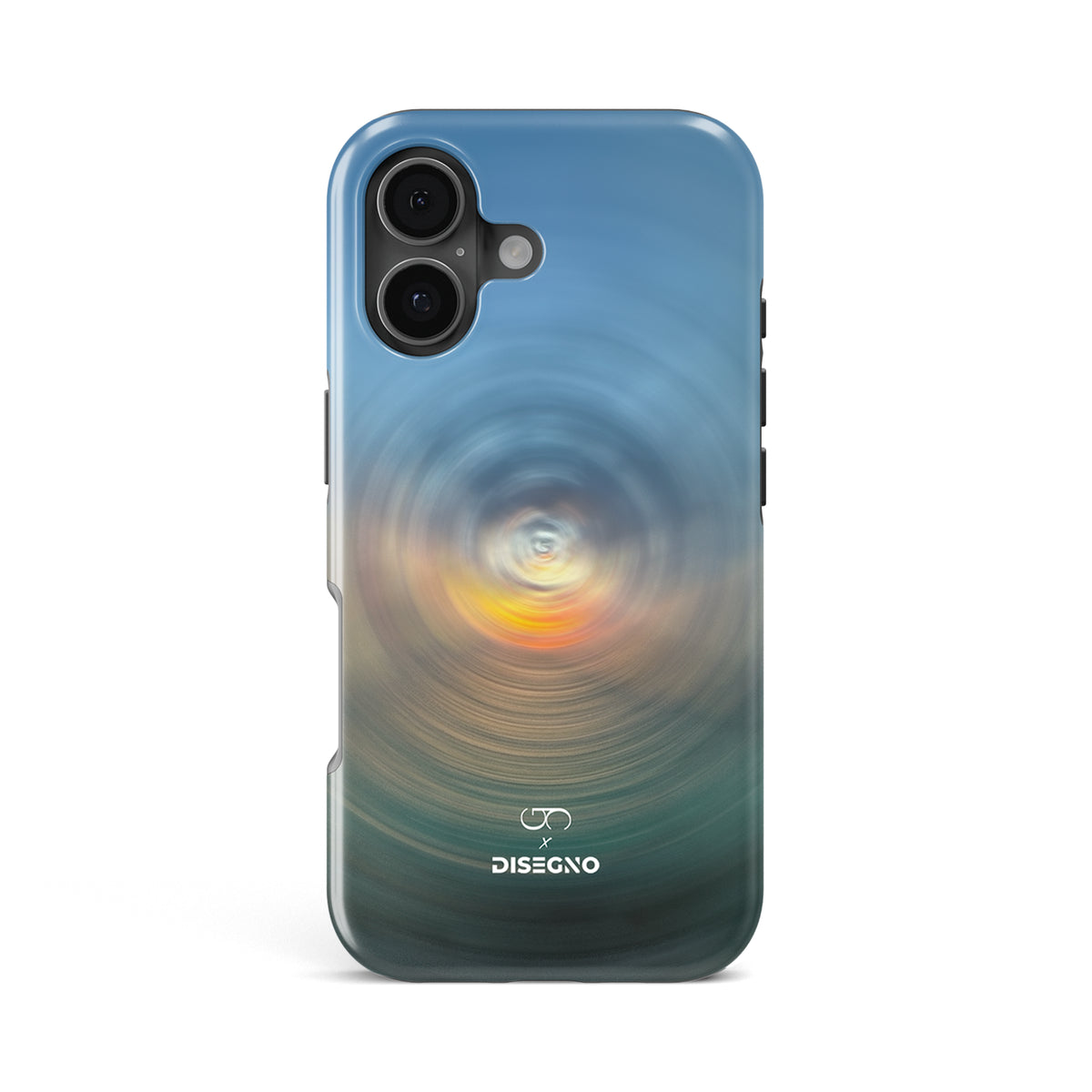 Azure tough MagSafe case for iPhone 17 with the Cayos Cochinos spun into a blue and grey pearl