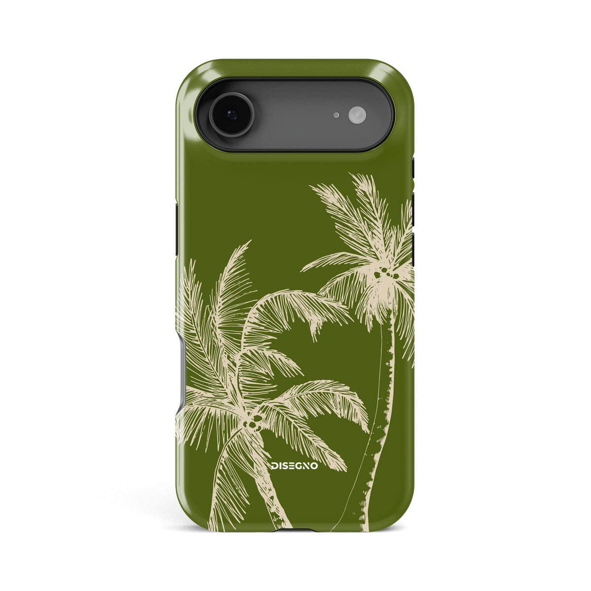 La Isla tough MagSafe case for iPhone 17 Air with cream palm trees on olive green