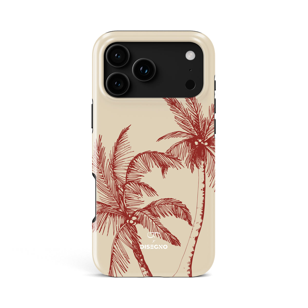 La Isla tough MagSafe case for iPhone 18 Pro Max with burgundy palm trees on cream