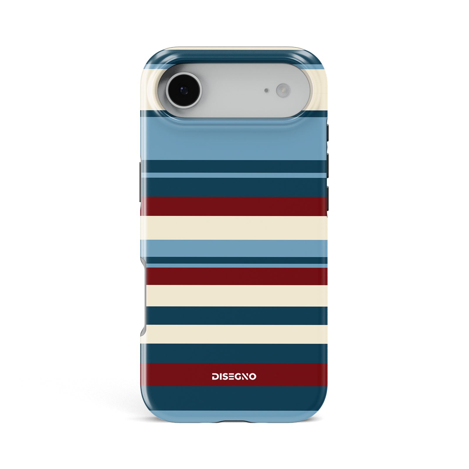 Ritorno Stripes tough MagSafe case for iPhone 17 Air with navy, dusty blue and burgundy stripes on cream