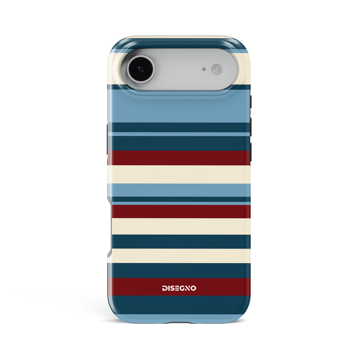 Ritorno Stripes tough MagSafe case for iPhone 17 Air with navy, dusty blue and burgundy stripes on cream