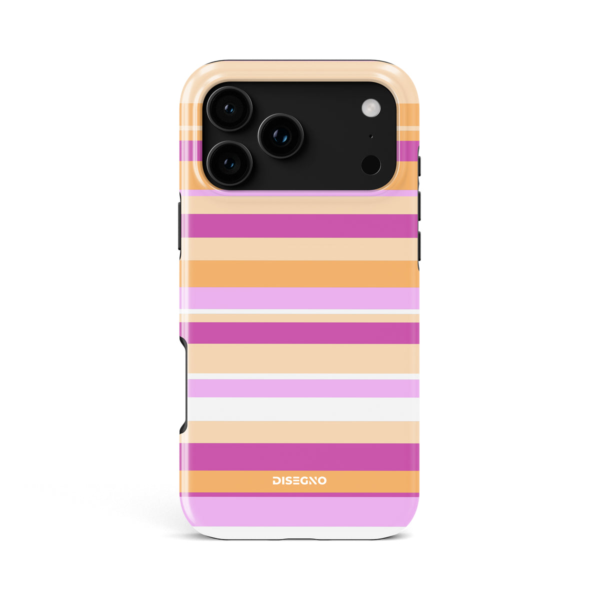 Sorbet Stripes tough MagSafe case for iPhone 18 Pro Max with orange, pink and lilac stripes on peach