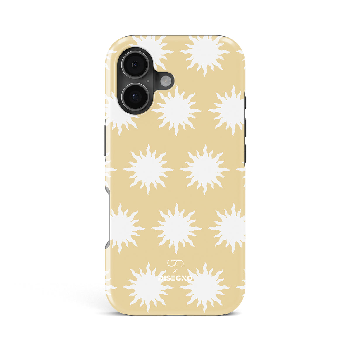 Sunny Side tough MagSafe case for iPhone 17 with white suns on sand cream