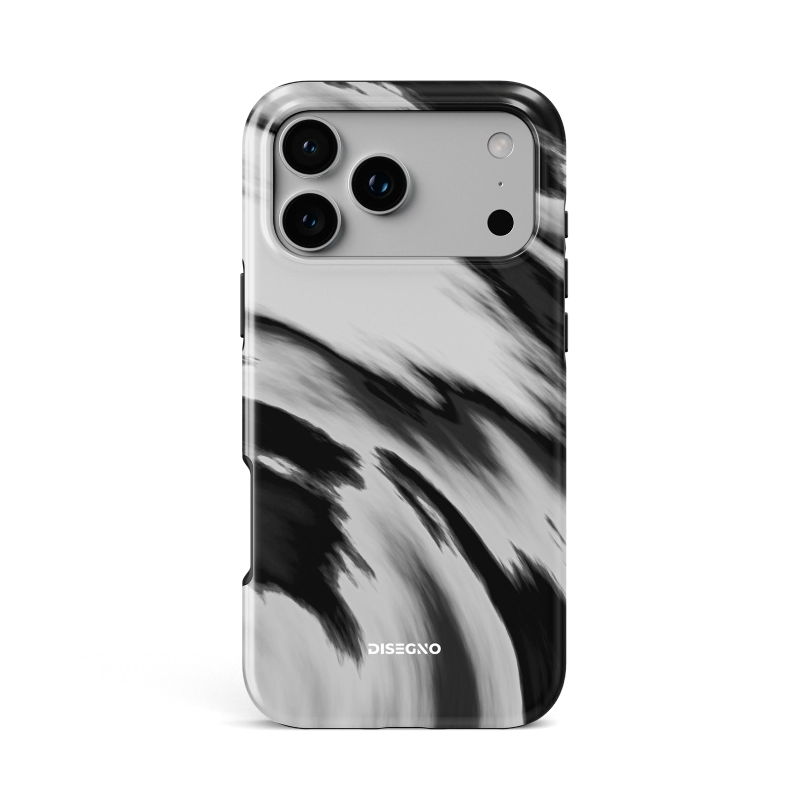 Vento tough MagSafe case for iPhone 17 Pro Max with black brushstroke print on white
