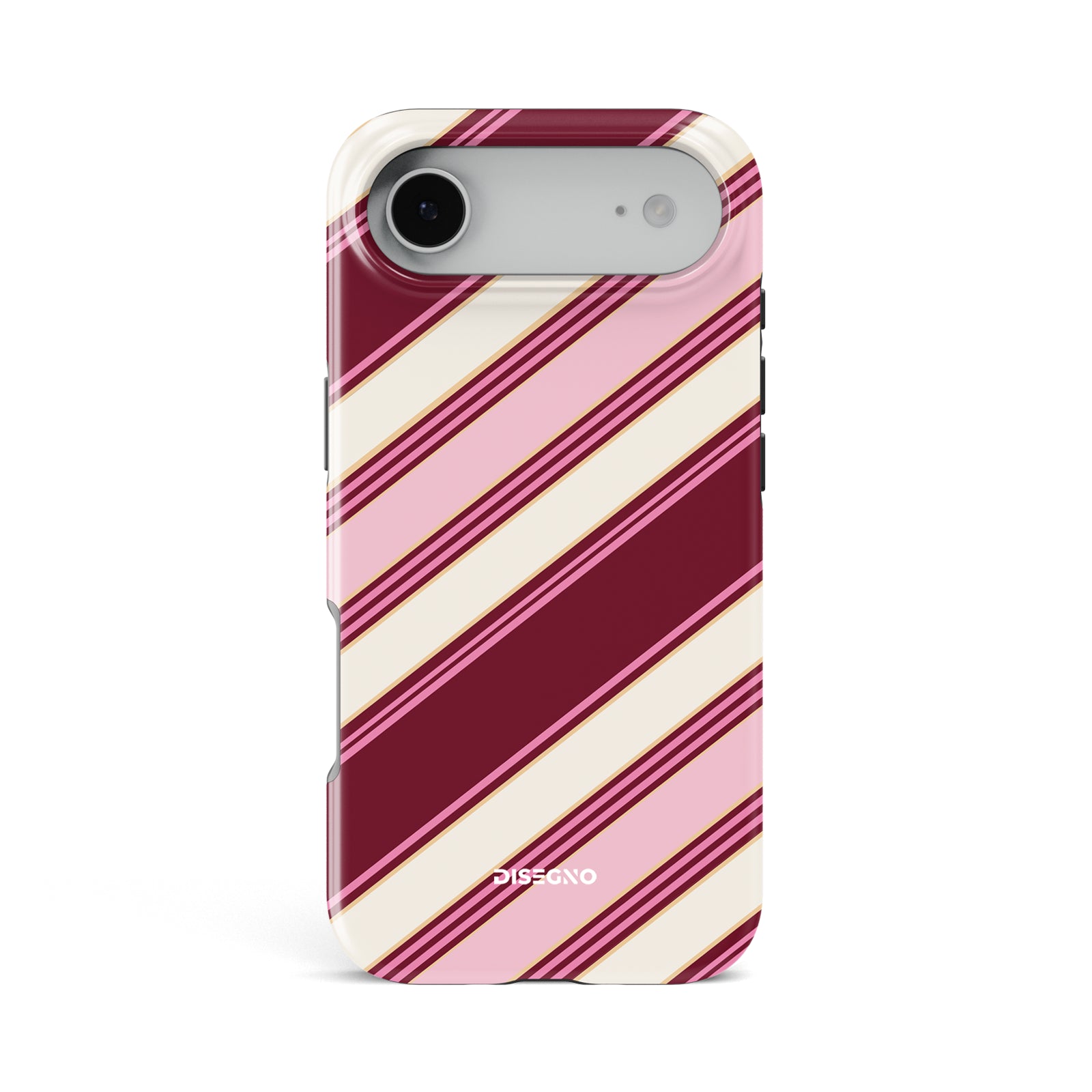Amarena Stripes tough MagSafe case for iPhone 17 Air with wine, pink and cream diagonal stripes
