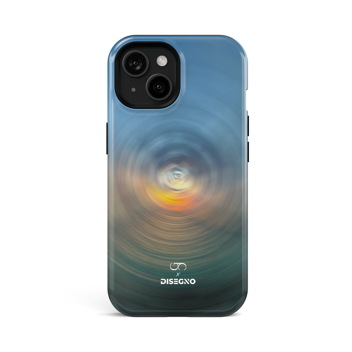 Azure tough MagSafe case for iPhone 13 with the Cayos Cochinos spun into a blue and grey pearl
