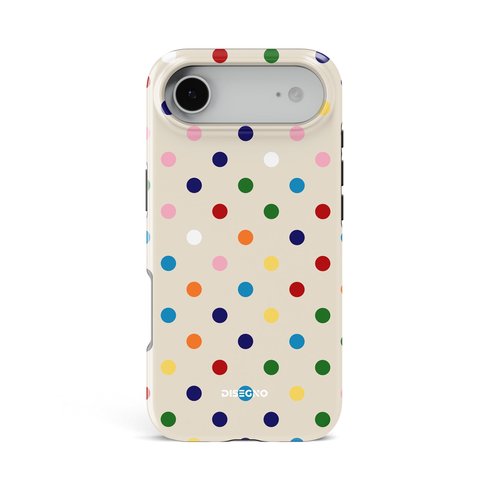 Dot Cake tough MagSafe case for iPhone 17 Air with multicolor polka dots on cream