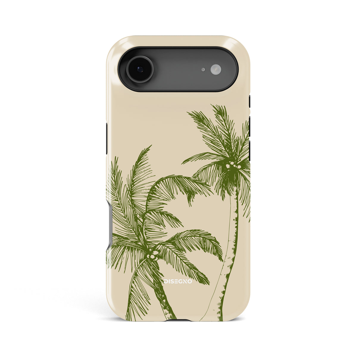 La Isla tough MagSafe case for iPhone 17 Air with olive green palm trees on cream