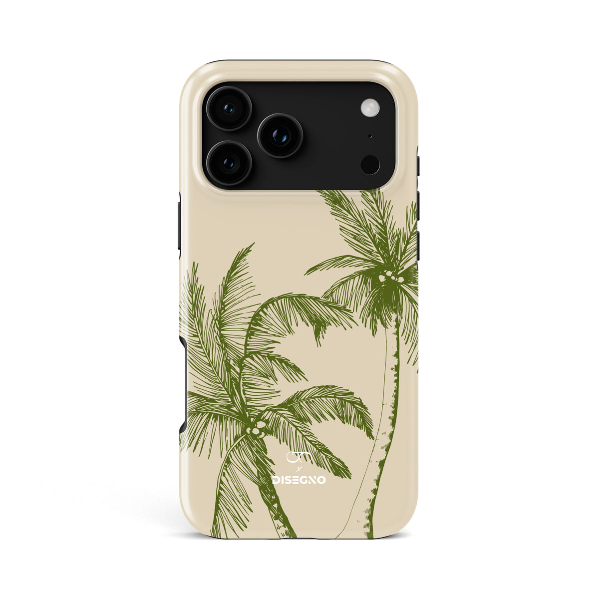 La Isla tough MagSafe case for iPhone 18 Pro Max with olive green palm trees on cream