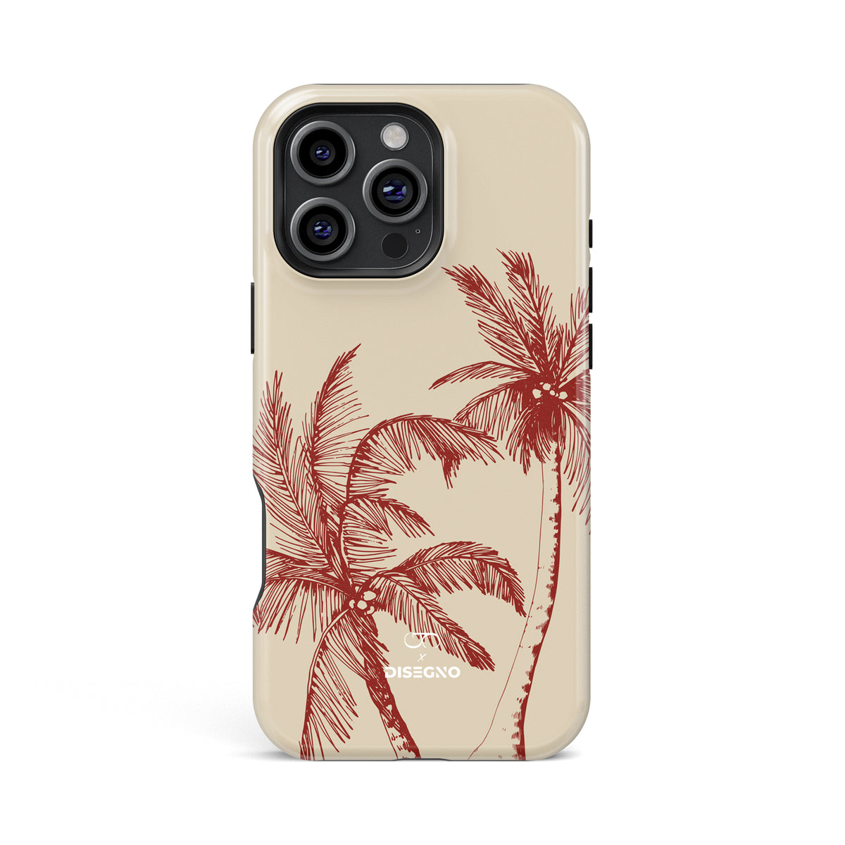 La Isla tough MagSafe case for iPhone 16 Pro Max with burgundy palm trees on cream