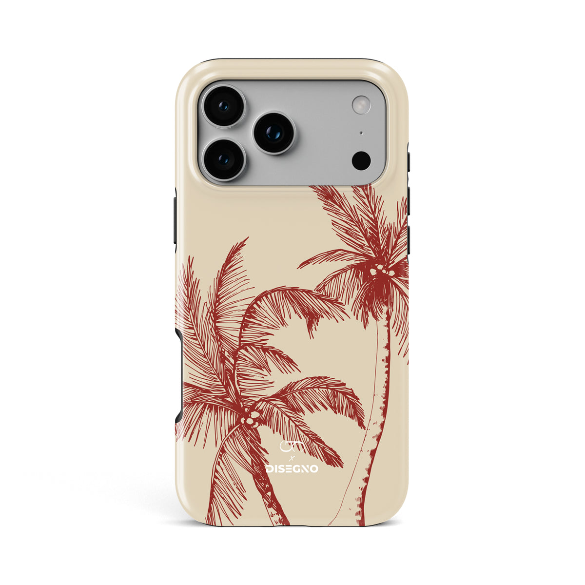La Isla tough MagSafe case for iPhone 17 Pro Max with burgundy palm trees on cream