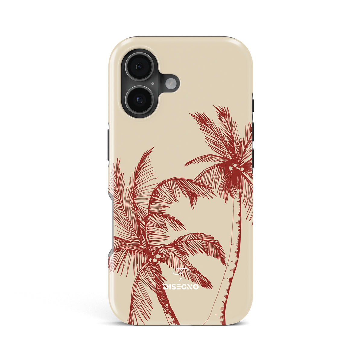 La Isla tough MagSafe case for iPhone 17 with burgundy palm trees on cream