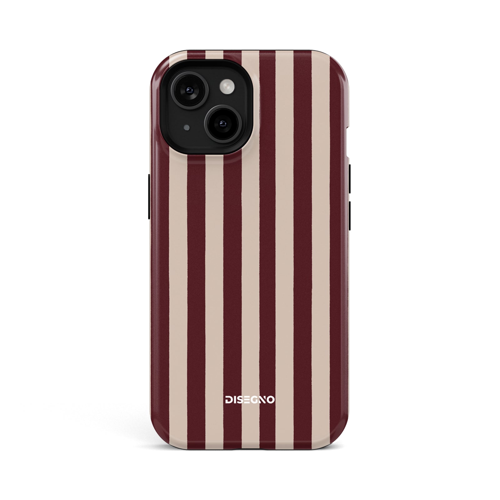 Merlot Stripes tough MagSafe case for iPhone 13 with deep wine and beige vertical stripes
