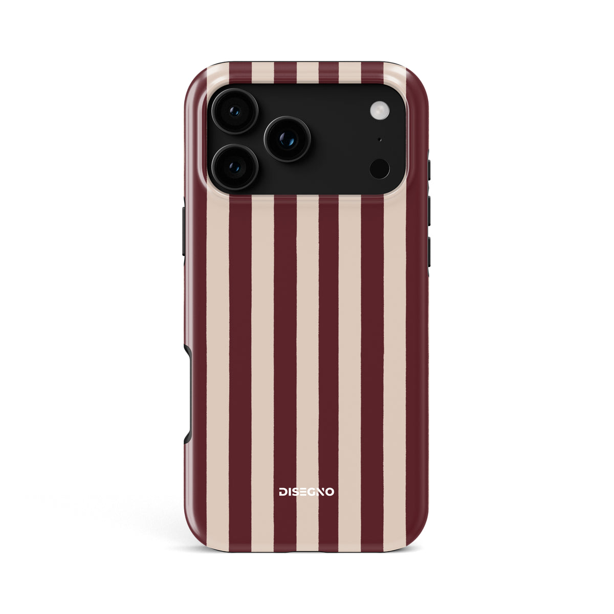 Merlot Stripes tough MagSafe case for iPhone 18 Pro Max with deep wine and beige vertical stripes