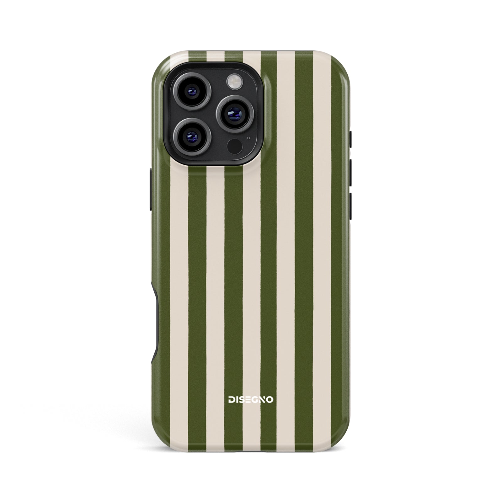 Pistachio Stripes tough MagSafe case for iPhone 13 Pro Max with olive green and cream vertical stripes