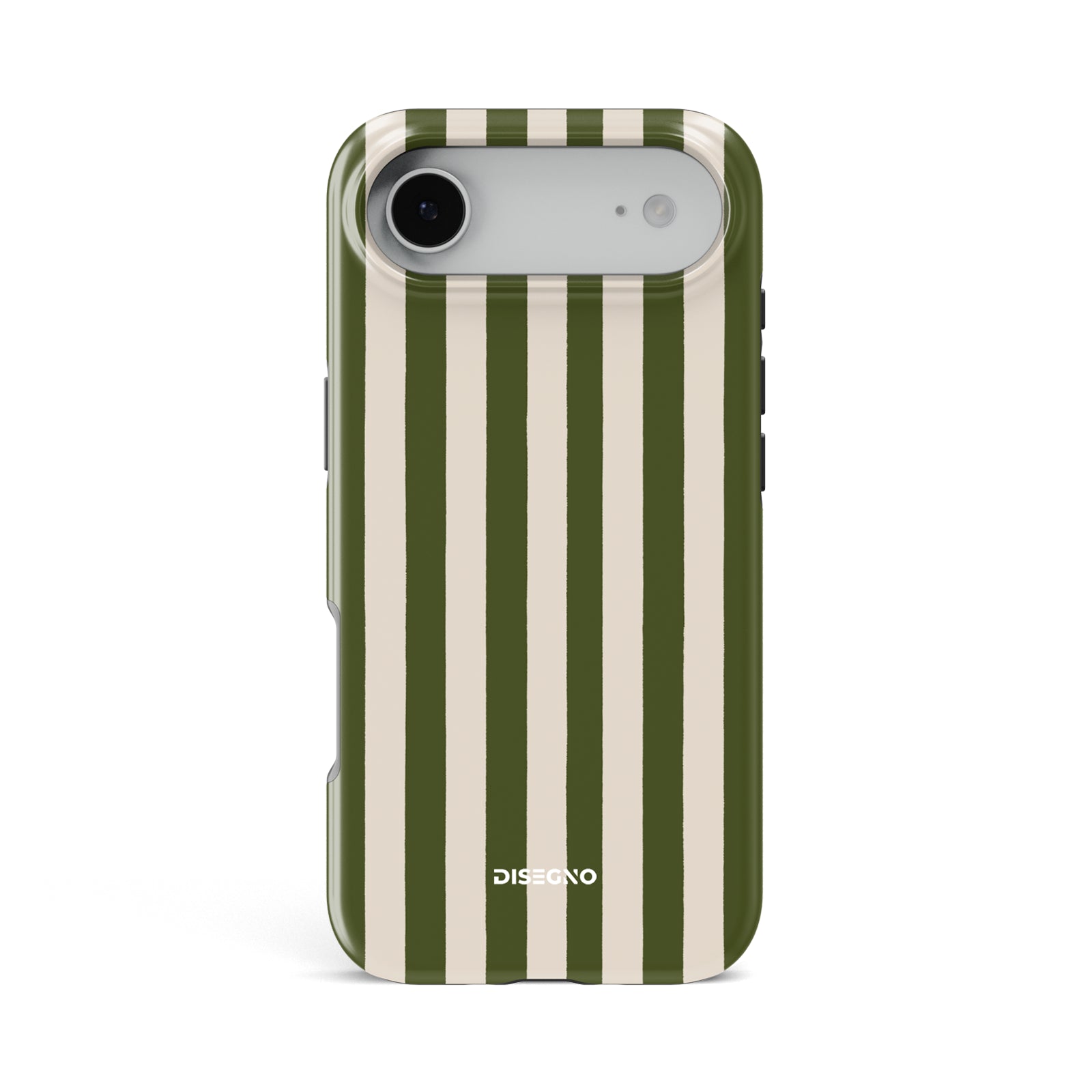 Pistachio Stripes tough MagSafe case for iPhone 17 Air with olive green and cream vertical stripes