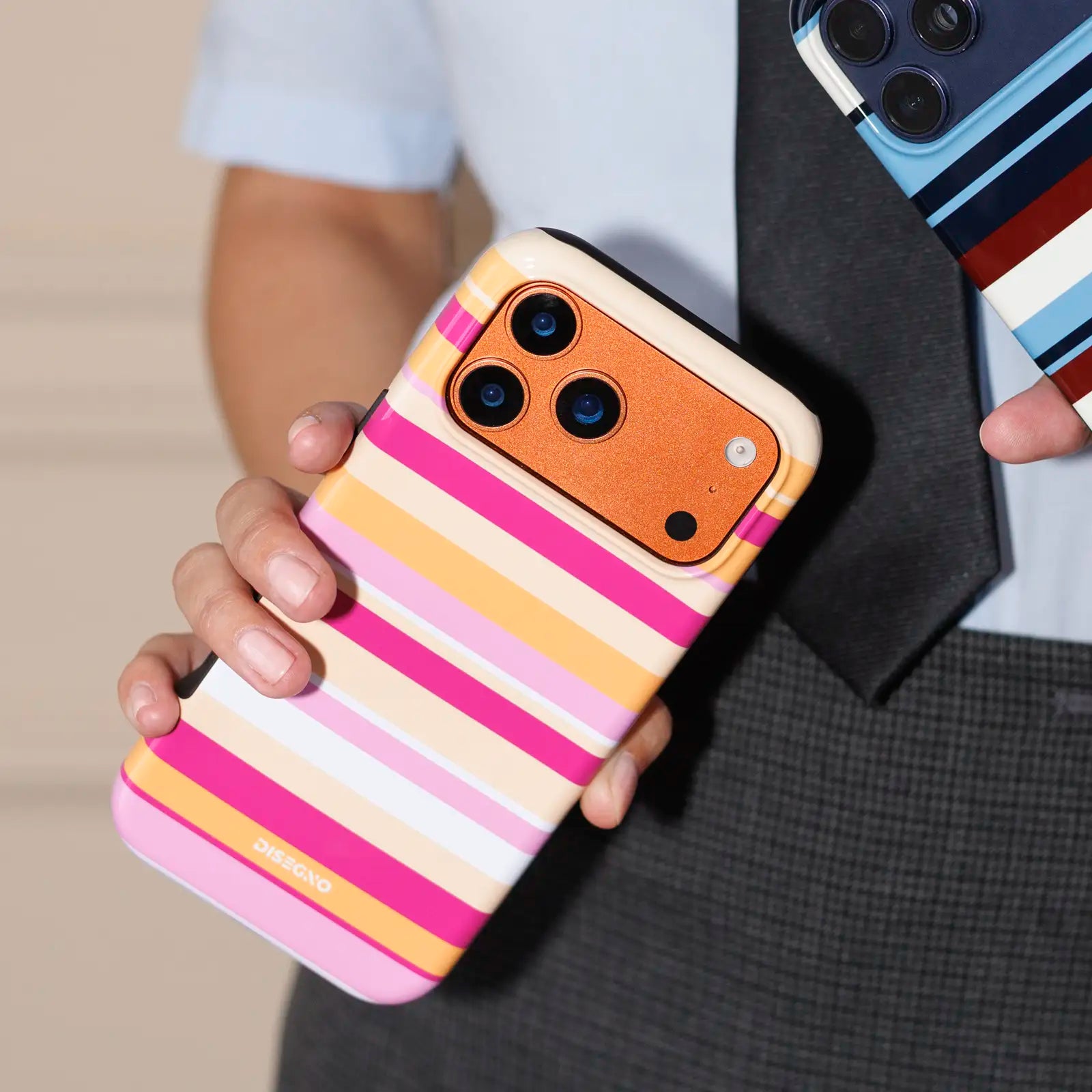Sorbet Stripes tough MagSafe case held in hand