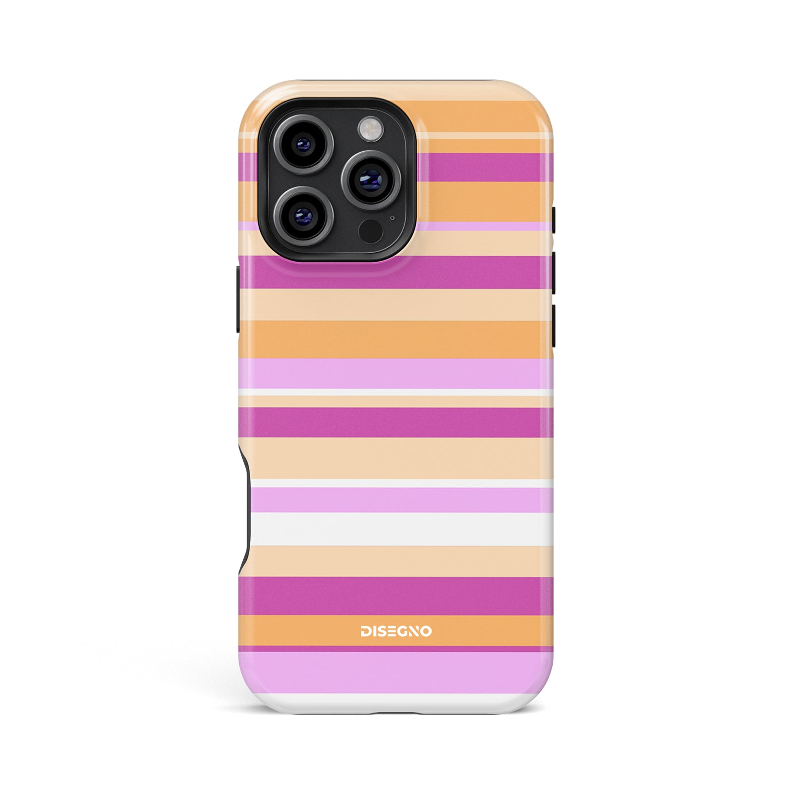 Sorbet Stripes tough MagSafe case for iPhone 13 Pro Max with orange, pink and lilac stripes on peach