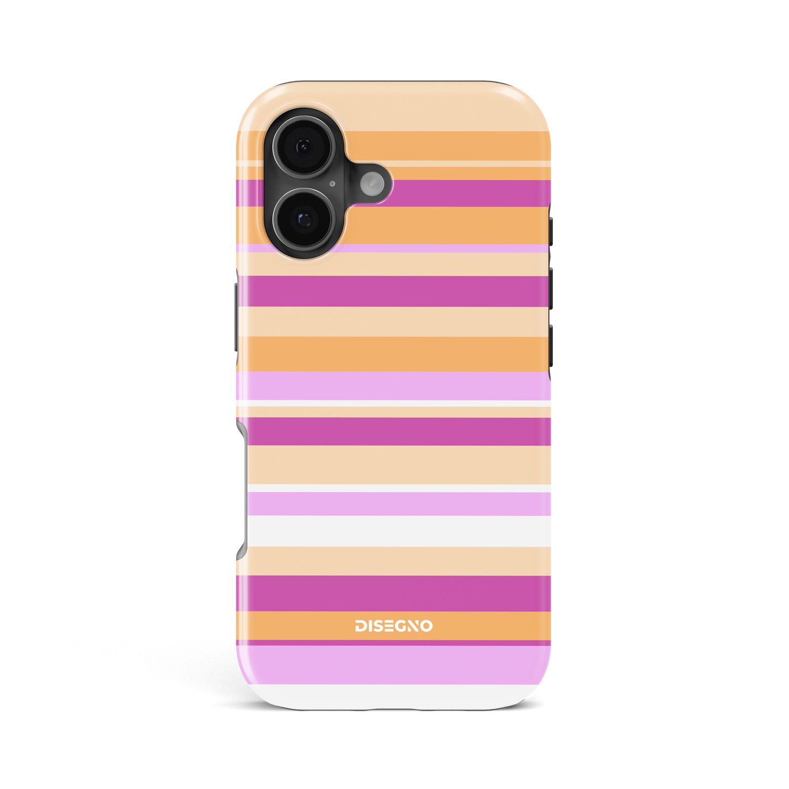 Sorbet Stripes tough MagSafe case for iPhone 17 with orange, pink and lilac stripes on peach