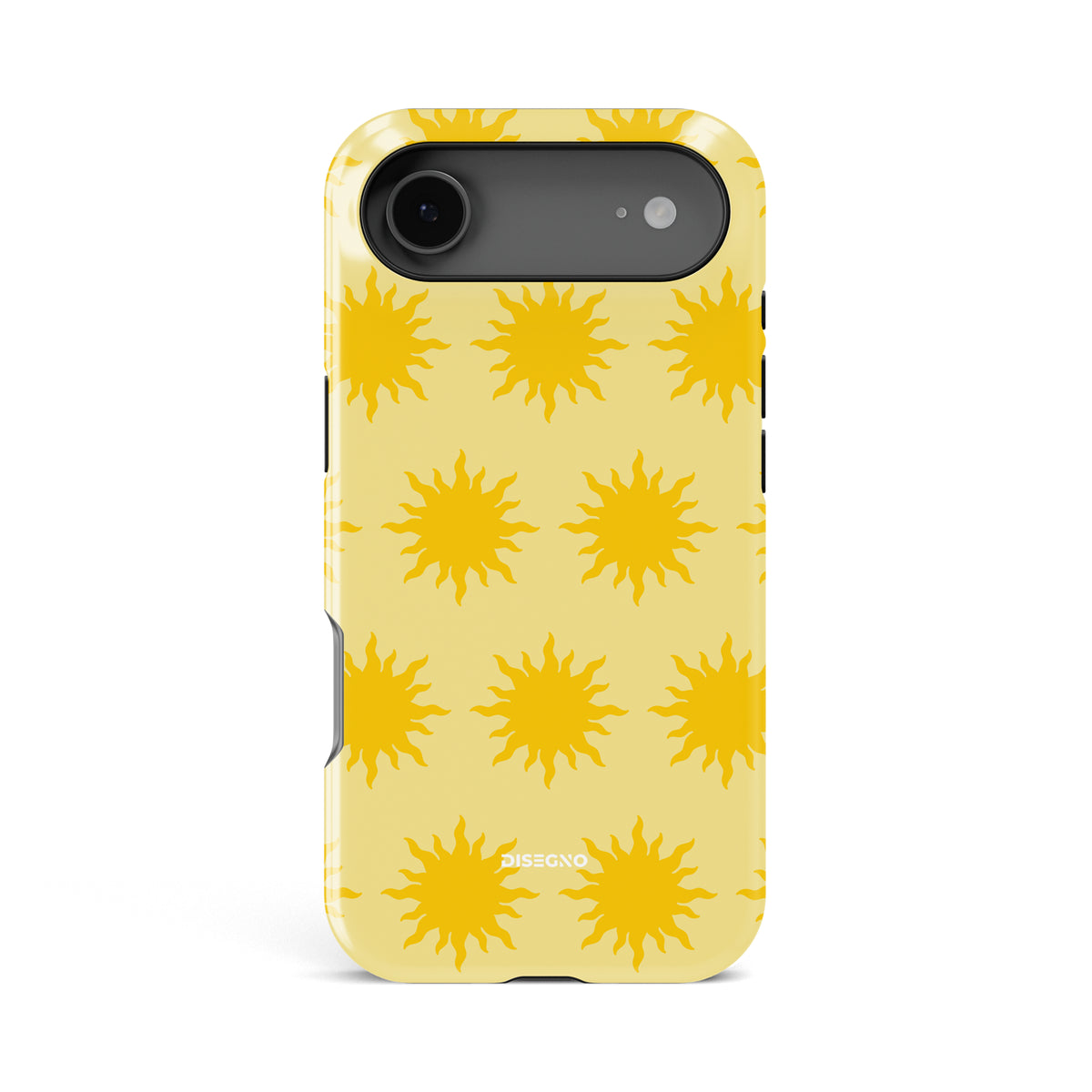 Sunny Side tough MagSafe case for iPhone 17 Air with golden suns on butter yellow