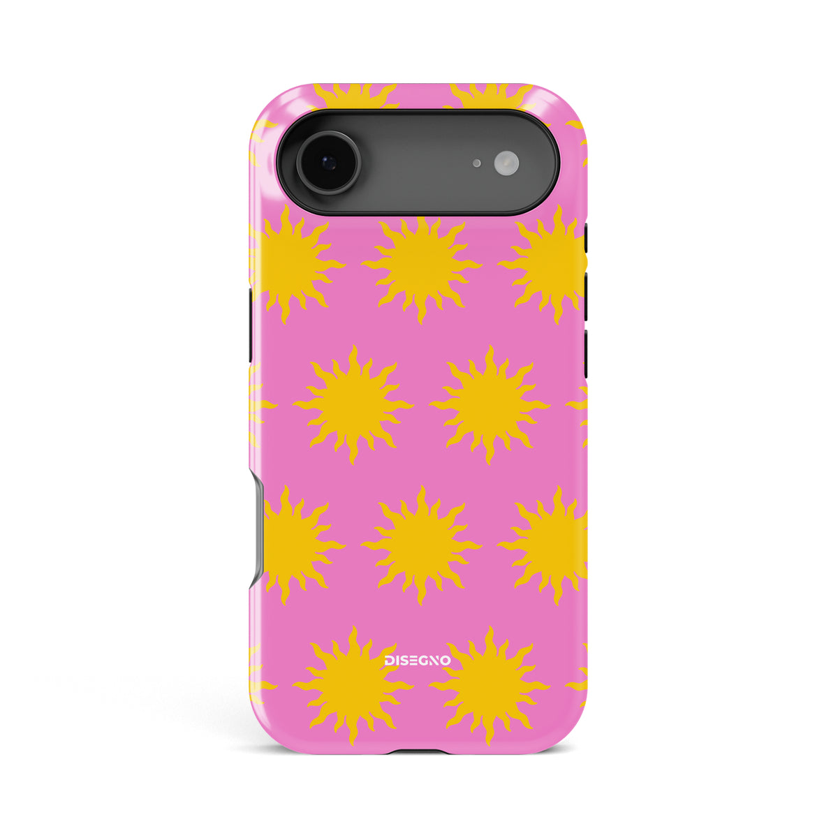 Sunny Side tough MagSafe case for iPhone 17 Air with yellow suns on bright pink
