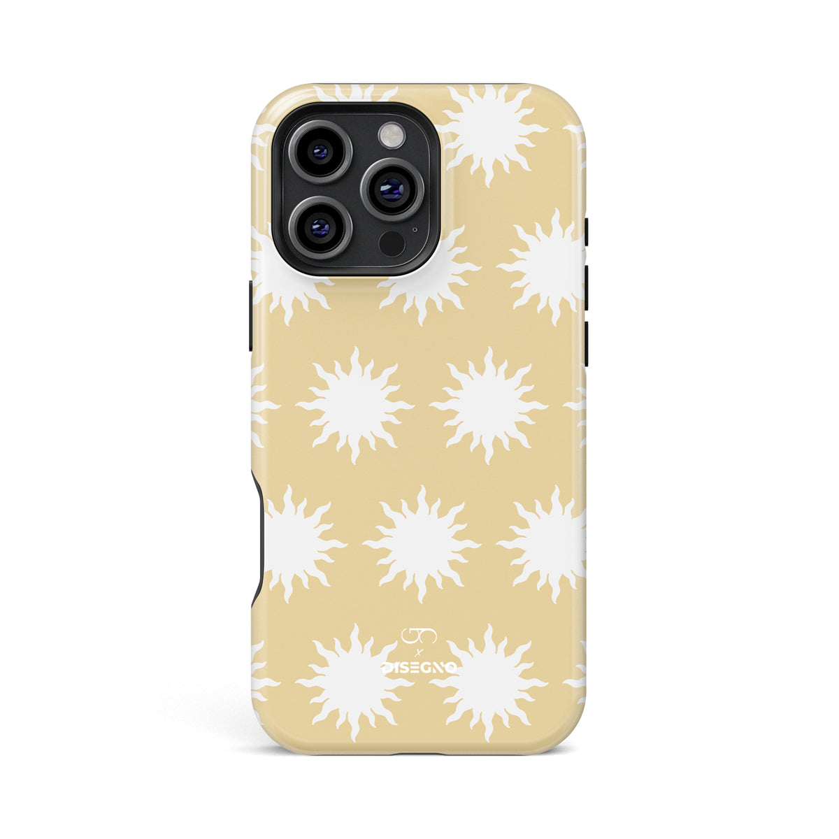 Sunny Side tough MagSafe case for iPhone 13 Pro Max with white suns on sand cream