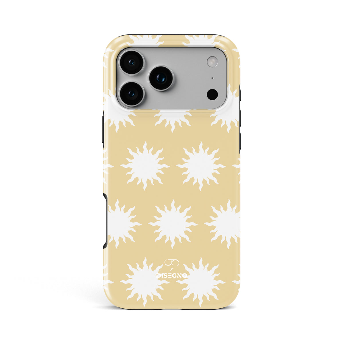 Sunny Side tough MagSafe case for iPhone 17 Pro Max with white suns on sand cream
