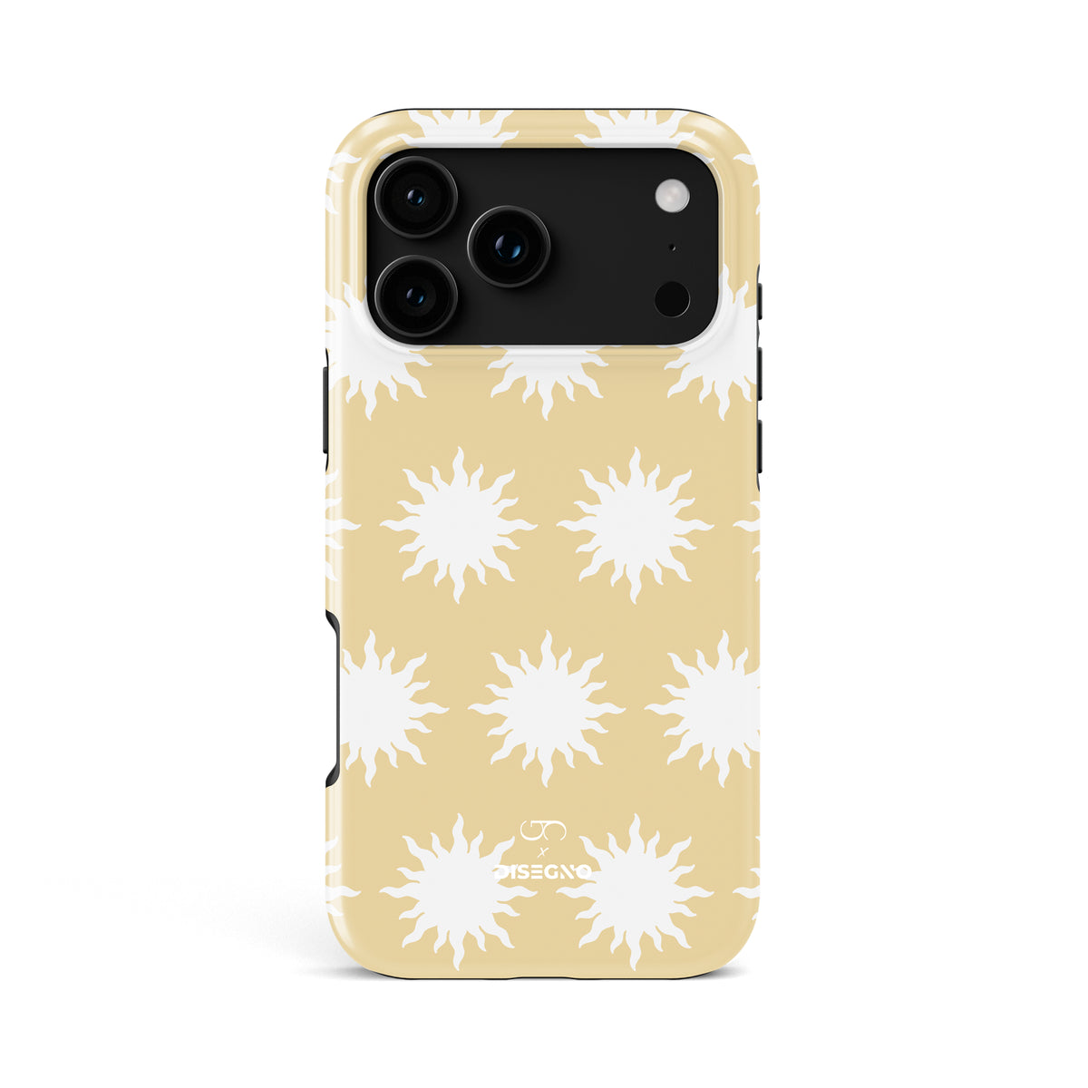 Sunny Side tough MagSafe case for iPhone 18 Pro Max with white suns on sand cream
