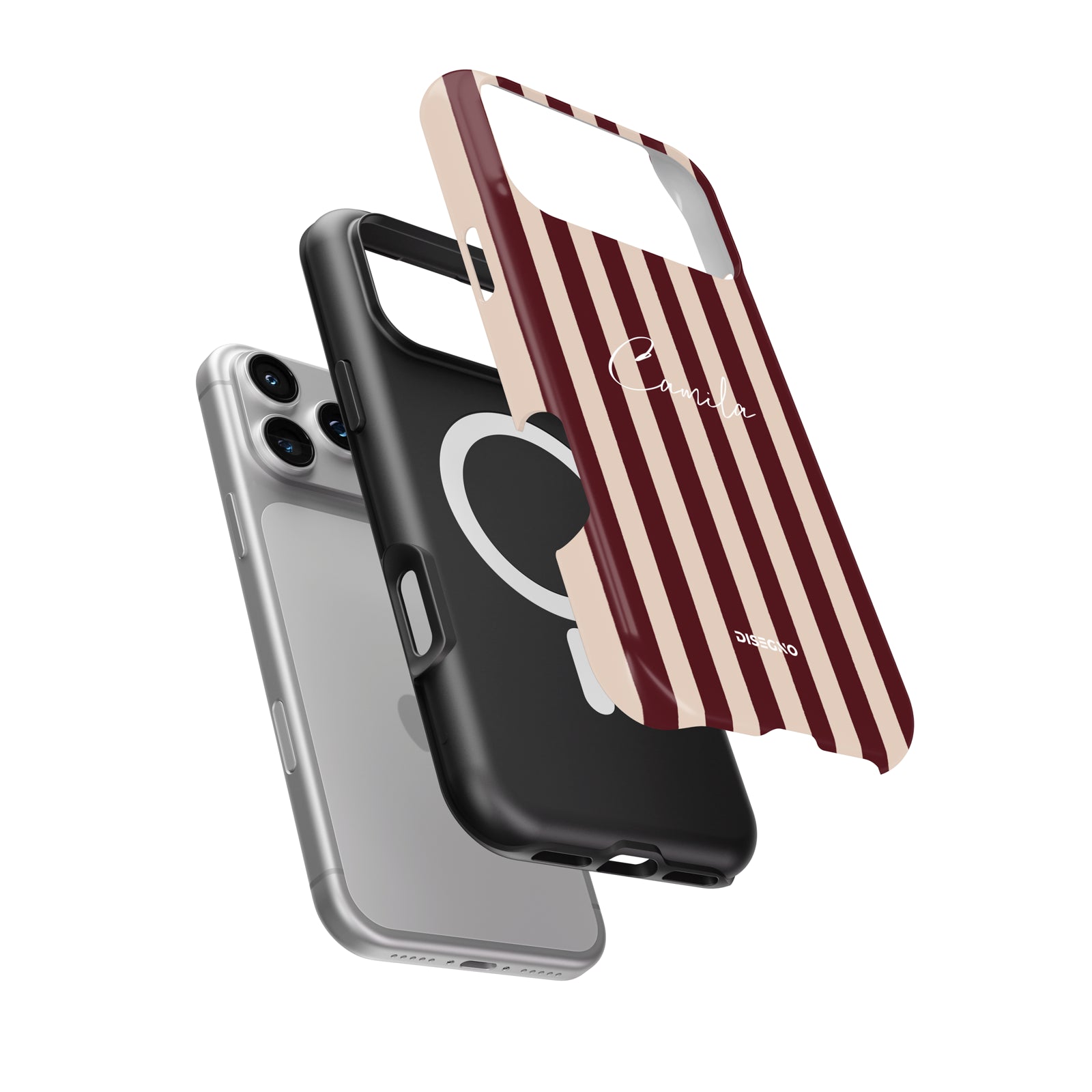 Disegno tough case dual-layer construction with MagSafe, personalized with name in Corvo calligraphy font