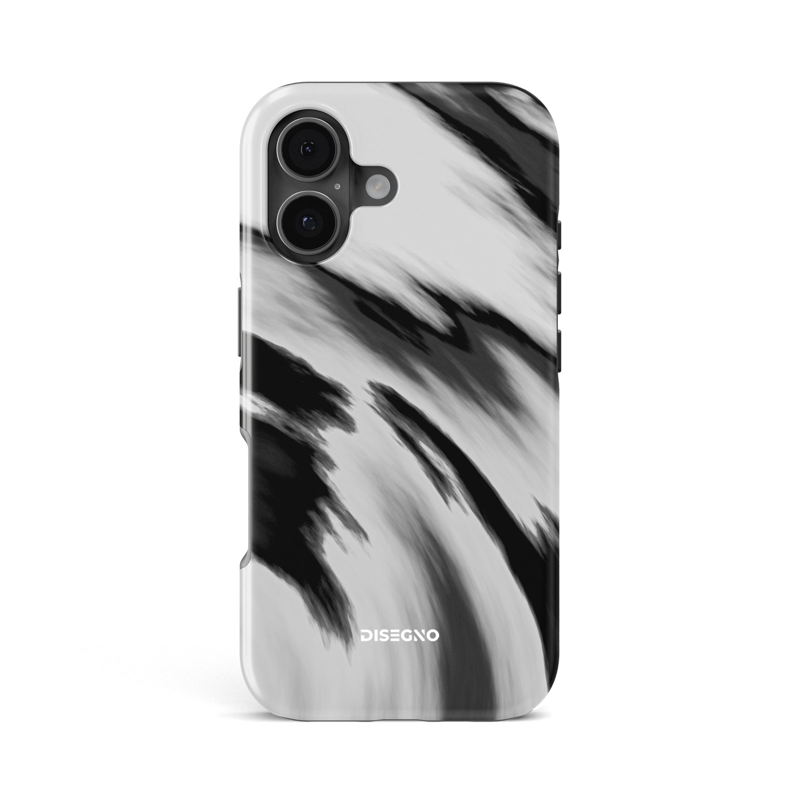 Vento tough MagSafe case for iPhone 17 with black brushstroke print on white