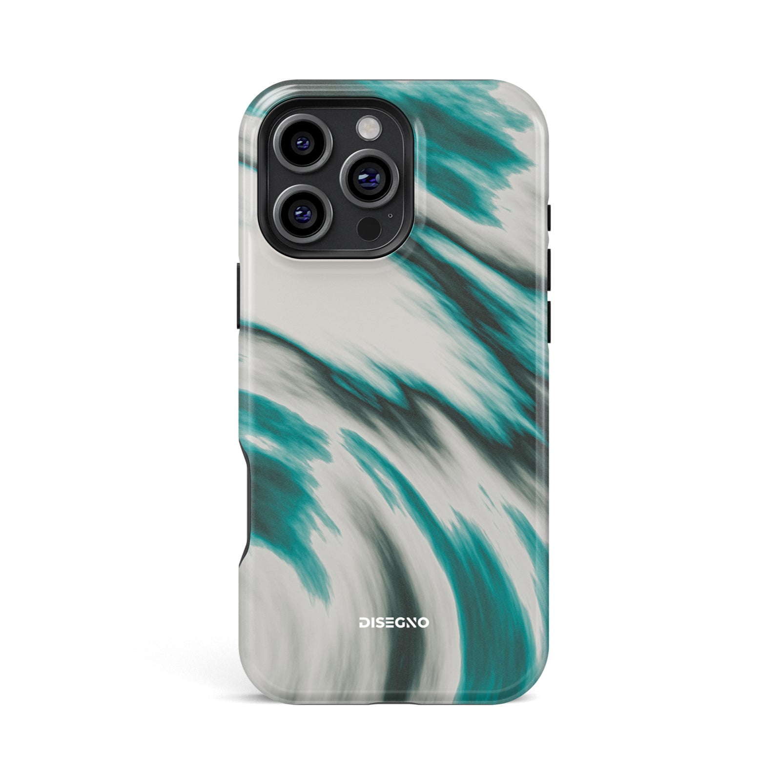 Vento tough MagSafe case for iPhone 13 Pro Max with teal brushstroke print on ivory