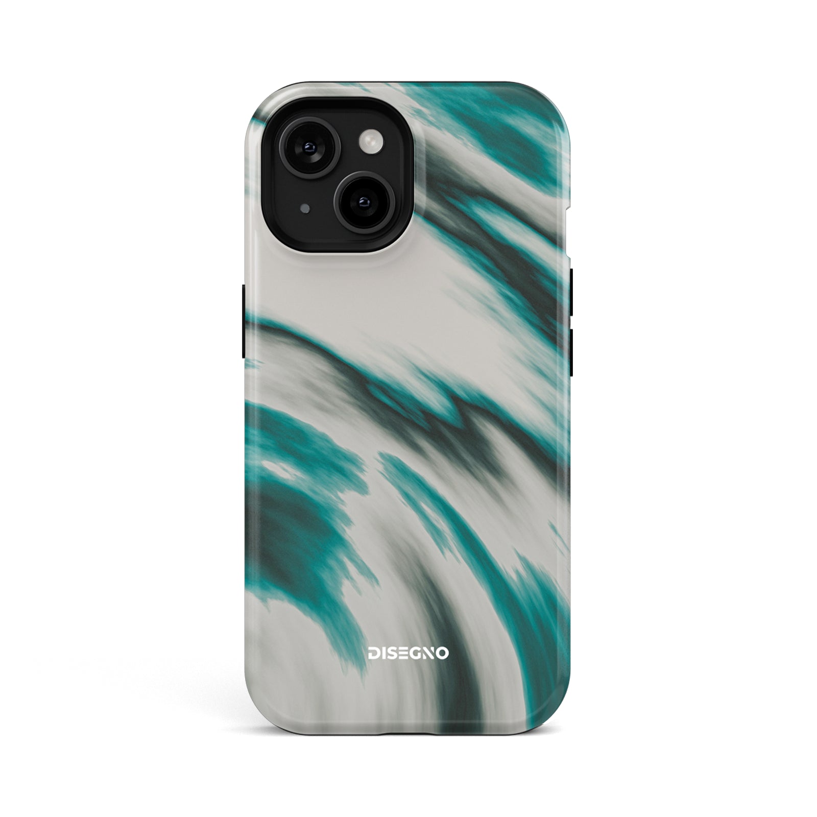 Vento tough MagSafe case for iPhone 13 with teal brushstroke print on ivory